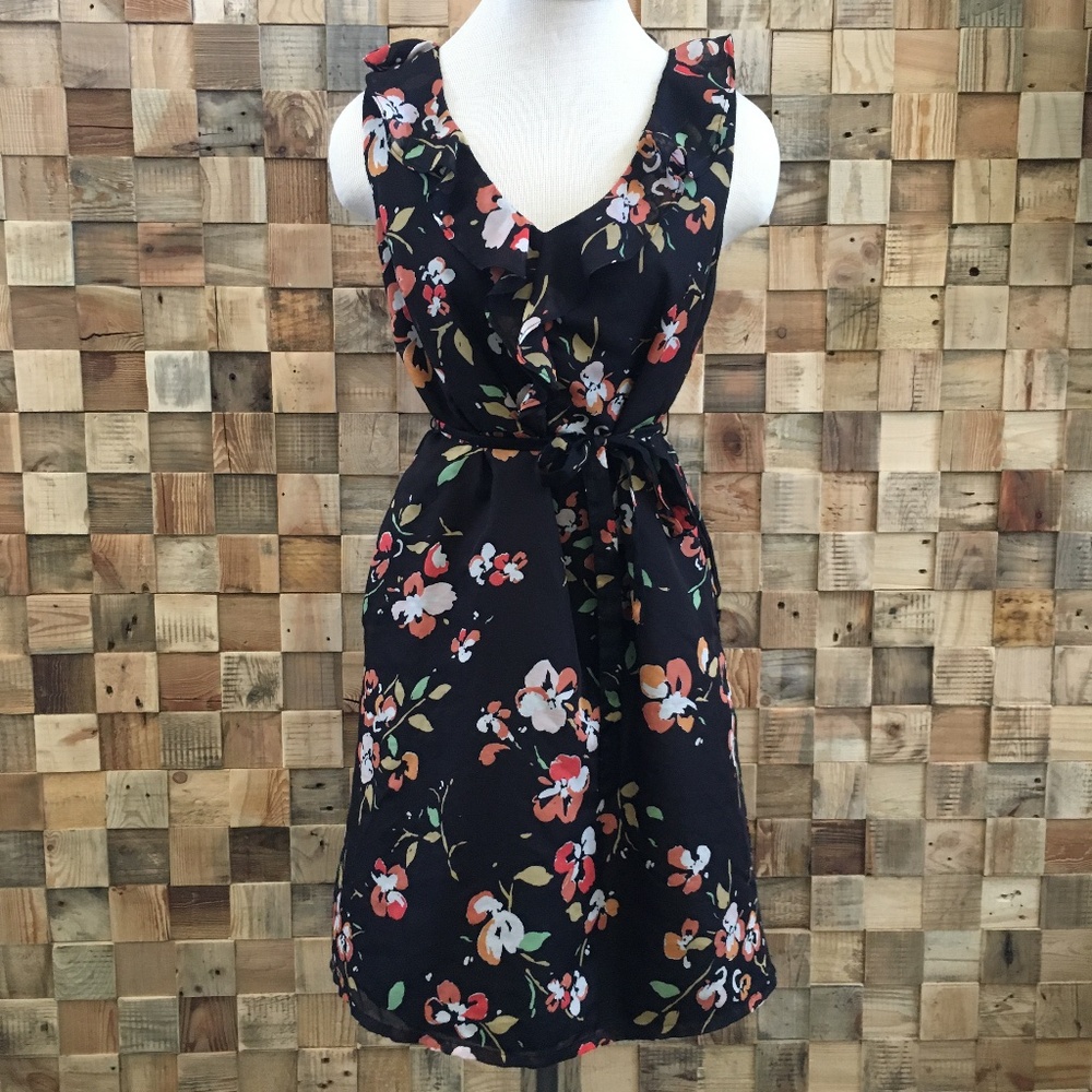 Merona Navy Floral Ruffled Dress